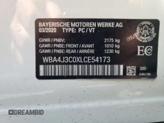 2020 BMW 4 Series 430i xDrive with VIN WBA4J3C0XLCE54173, listed as a Copart auction lot 56389825 with Not provided miles and Salvage title. Bid and sale history available at DreamBid. Image 13.