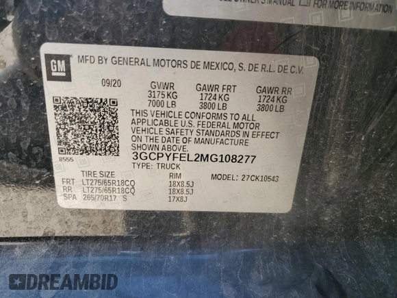 2021 Chevrolet Silverado 1500 LT Trail Boss with VIN 3GCPYFEL2MG108277, listed as a Copart auction lot 47071415 with 78,479 mi miles and Salvage Title. Bid and sale history available at DreamBid. Image 14.