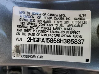 2008 Honda Civic Sdn EX with VIN 2HGFA15858H305837, listed as a Copart auction lot 52616405 with 157,126 mi miles and Salvage Title. Bid and sale history available at carsss.com. Image 13.