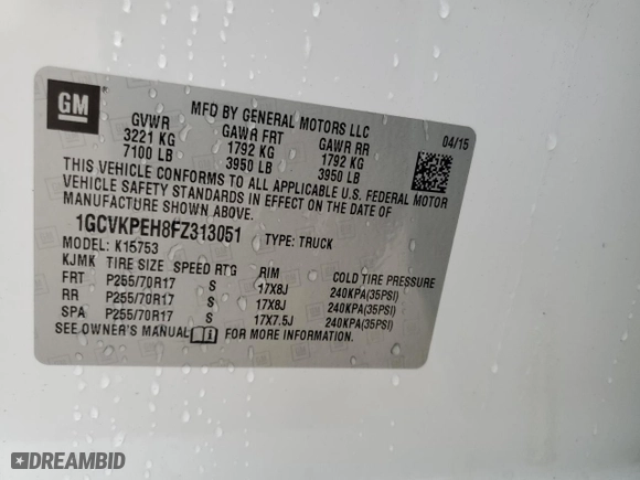 2015 Chevrolet Silverado 1500 Work Truck with VIN 1GCVKPEH8FZ313051, listed as a Copart auction lot 87912825 with 250,776 mi miles and Salvage Title. Bid and sale history available at carsss.com. Image 14.