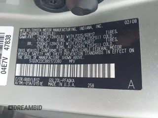 2008 Toyota Sienna XLE z VIN 5TDZK22C38S173380, wystawiony jako IAAI lot #42221554 z przebiegiem 227 418 mil mil oraz . Historia ofert i sprzedaży dostępna na DreamBid. Obrazek 9.