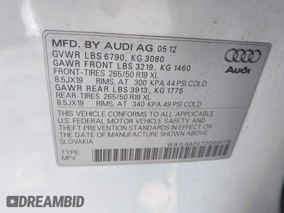 2013 Audi Q7 Premium Plus z VIN WA1LGAFE7DD000118, wystawiony jako IAAI lot #42061733 z przebiegiem 126 673 mil mil oraz . Historia ofert i sprzedaży dostępna na DreamBid. Obrazek 9.