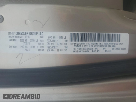 2014 Chrysler Town & Country Touring with VIN 2C4RC1BG4ER255049, listed as a Copart auction lot 56139145 with 167,073 mi miles and Salvage title. Bid and sale history available at DreamBid. Image 13.