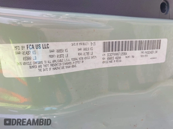 2016 FIAT 500 Easy with VIN 3C3CFFKR0GT125964, listed as a IAAI auction lot 41931189 with 90,237 mi miles. Bid and sale history available at carsss.com. Image 9.