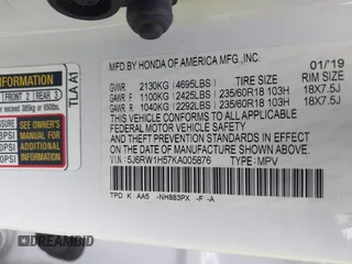 2019 Honda CR-V EX with VIN 5J6RW1H57KA005876, listed as a IAAI auction lot 41591854 with 110,960 mi miles. Bid and sale history available at carsss.com. Image 9.