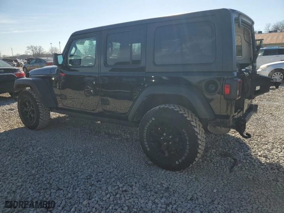 2021 Jeep Wrangler Unlimited Willys Sport with VIN 1C4HJXDG2MW569922, listed as a Copart auction lot 44619615 with 47,641 mi miles and Salvage Title. Bid and sale history available at carsss.com. Image 2.