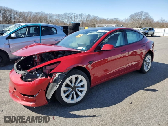 2022 Tesla Model 3 with VIN 5YJ3E1EA8NF187289, listed as a Copart auction lot 51070155 with 106,072 mi miles and Salvage Title. Bid and sale history available at carsss.com. Image 1.