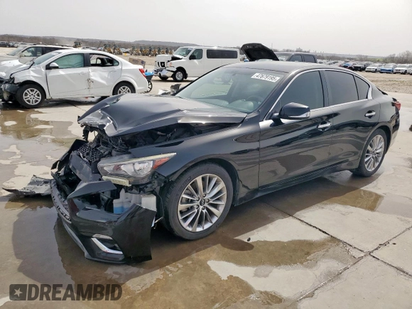 2018 Infiniti Q50 3.0t LUXE with VIN JN1EV7AP5JM357263, listed as a Copart auction lot 47679195 with 162,430 mi miles and Salvage Title. Bid and sale history available at carsss.com. Image 1.