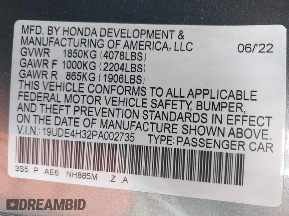 2023 Acura Integra w/A-Spec Package with VIN 19UDE4H32PA002735, listed as a IAAI auction lot 41765773 with 9,837 mi miles and . Bid and sale history available at DreamBid. Image 9.