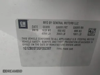 2016 Chevrolet Malibu LS with VIN 1G1ZB5ST2GF352387, listed as a IAAI auction lot 41559446 with 96,209 mi miles. Bid and sale history available at carsss.com. Image 9.