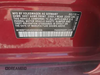 2013 Volkswagen CC Sport with VIN WVWBP7AN4DE558398, listed as a IAAI auction lot 41975725 with 161,982 mi miles. Bid and sale history available at carsss.com. Image 9.