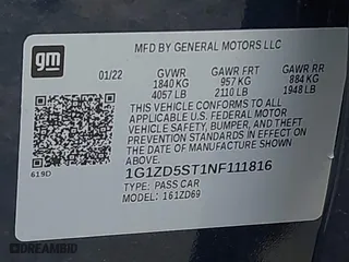 2022 Chevrolet Malibu LT with VIN 1G1ZD5ST1NF111816, listed as a IAAI auction lot 41395976 with 21,969 mi miles. Bid and sale history available at carsss.com. Image 9.