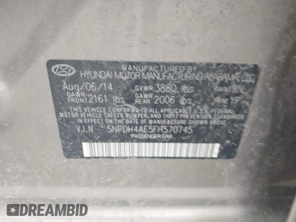 2015 Hyundai Elantra SE z VIN 5NPDH4AE5FH570745, wystawiony jako IAAI lot #42000971 z przebiegiem 136 636 mil mil oraz . Historia ofert i sprzedaży dostępna na DreamBid. Obrazek 9.