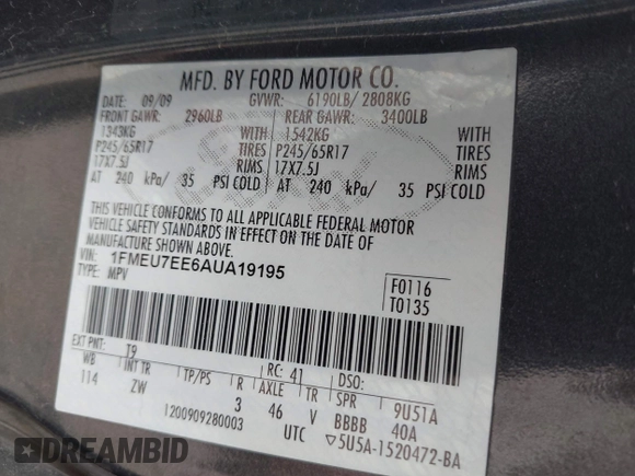 2010 Ford Explorer Eddie Bauer с VIN 1FMEU7EE6AUA19195, выставлен на аукционе IAAI как лот 42387756 с пробегом 200 000 миль миль и . История ставок и продаж доступна на DreamBid. Изображение 9.