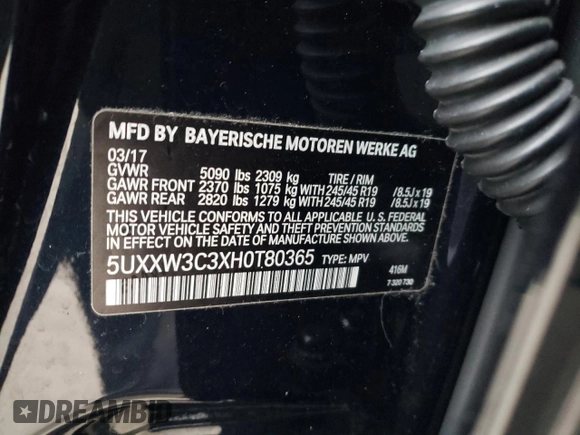2017 BMW X4 xDrive28i with VIN 5UXXW3C3XH0T80365, listed as a Copart auction lot 39803323 with 74,674 mi miles. Bid and sale history available at carsss.com. Image 14.