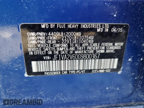 2016 Subaru WRX STI with VIN JF1VA2V60G9800367, listed as a Copart auction lot 43775985 with 194,685 mi miles and Salvage title. Bid and sale history available at DreamBid. Image 13.