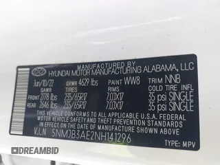 2022 Hyundai Tucson SEL z VIN 5NMJB3AE2NH141296, wystawiony jako IAAI lot #41534492 z przebiegiem 76 383 mil mil oraz . Historia ofert i sprzedaży dostępna na DreamBid. Obrazek 9.