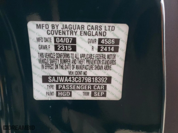 2007 Jaguar XK with VIN SAJWA43C879B18392, listed as a Copart auction lot 74311484 with 0 mi miles and Non Repairable. Bid and sale history available at carsss.com. Image 13.