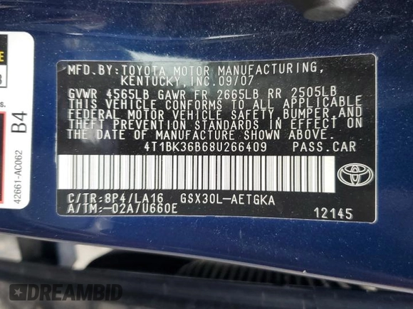 2008 Toyota Avalon XL with VIN 4T1BK36B68U266409, listed as a Copart auction lot 53583645 with 128,768 mi miles and Salvage Title. Bid and sale history available at carsss.com. Image 13.