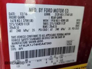 2017 Ford Expedition EL XLT with VIN 1FMJK1JT4HEA47393, listed as a Copart auction lot 76103664 with 160,582 mi miles and Salvage Title. Bid and sale history available at carsss.com. Image 14.