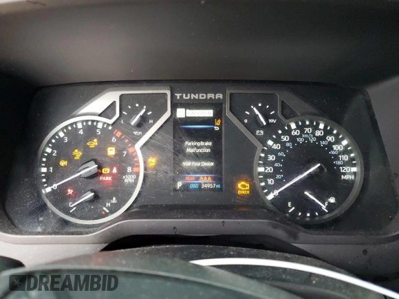 2022 Toyota Tundra SR5 with VIN 5TFLA5AB7NX016542, listed as a Copart auction lot 43166095 with 34,957 mi miles and Salvage title. Bid and sale history available at DreamBid. Image 9.
