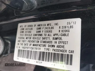 2012 Honda Accord EX with VIN 1HGCP2F71CA176130, listed as a IAAI auction lot 41908489 with 145,793 mi miles and . Bid and sale history available at DreamBid. Image 9.