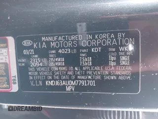 2021 Kia Soul GT-Line with VIN KNDJ63AU0M7791701, listed as a IAAI auction lot 41741468 with 54,715 mi miles and . Bid and sale history available at DreamBid. Image 9.