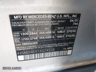 2001 Mercedes-Benz M-Class with VIN 4JGAB54E51A274528, listed as a IAAI auction lot 41290721 with 174,472 mi miles. Bid and sale history available at carsss.com. Image 9.