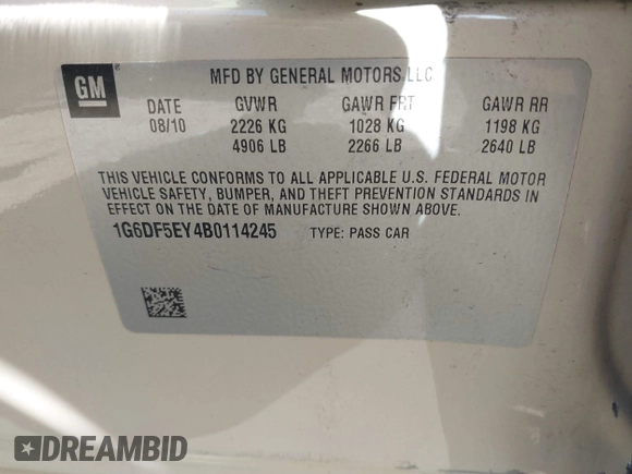 2011 Cadillac CTS Luxury with VIN 1G6DF5EY4B0114245, listed as a IAAI auction lot 42029416 with 83,473 mi miles and . Bid and sale history available at DreamBid. Image 9.