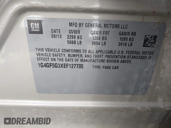 2014 Buick LaCrosse Premium II with VIN 1G4GF5G3XEF127705, listed as a IAAI auction lot 41949394 with 109,547 mi miles. Bid and sale history available at carsss.com. Image 9.