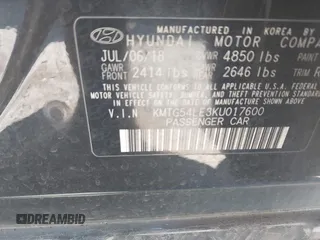 2019 Genesis G70 Advanced z VIN KMTG54LE3KU017600, wystawiony jako IAAI lot #42207355 z przebiegiem 58 407 mil mil oraz . Historia ofert i sprzedaży dostępna na DreamBid. Obrazek 9.