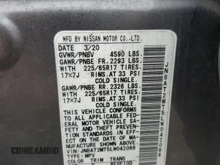 2020 Nissan Rogue S with VIN JN8AT2MT5LW042066, listed as a Copart auction lot 58563865 with 105,504 mi miles and Salvage title. Bid and sale history available at DreamBid. Image 14.