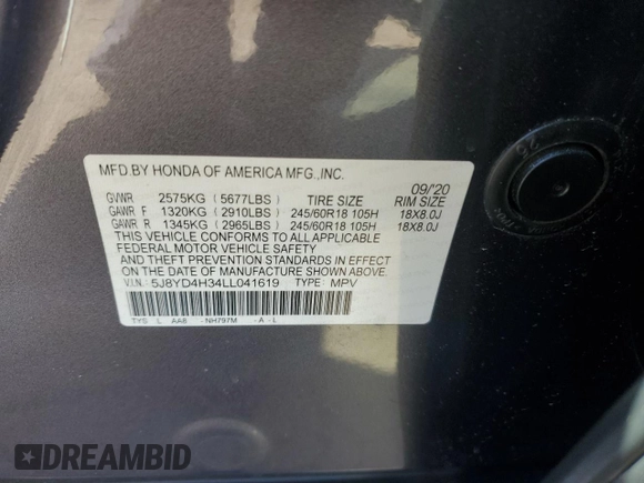2020 Acura MDX with VIN 5J8YD4H34LL041619, listed as a Copart auction lot 50022165 with 77,188 mi miles and Salvage Title. Bid and sale history available at carsss.com. Image 13.