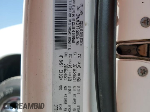 2018 Ram 2500 Tradesman with VIN 3C6UR5HL4JG347483, listed as a Copart auction lot 51301245 with 219,190 mi miles and Clean title. Bid and sale history available at DreamBid. Image 12.