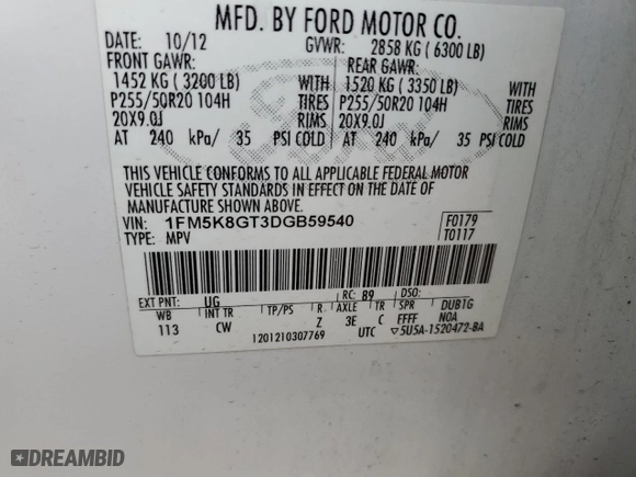 2013 Ford Explorer Sport with VIN 1FM5K8GT3DGB59540, listed as a Copart auction lot 47833255 with 210,972 mi miles and Salvage Title. Bid and sale history available at carsss.com. Image 13.