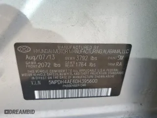2013 Hyundai Elantra GLS with VIN 5NPDH4AE6DH395600, listed as a Copart auction lot 43967675 with 92,462 mi miles and Salvage Title. Bid and sale history available at carsss.com. Image 12.