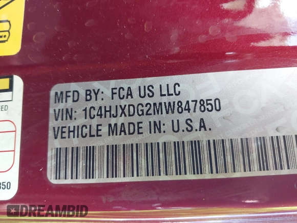 2021 Jeep Wrangler Unlimited Willys with VIN 1C4HJXDG2MW847850, listed as a IAAI auction lot 42291545 with Not provided miles and . Bid and sale history available at DreamBid. Image 9.