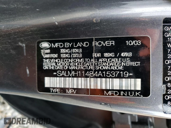 2004 Land Rover Range Rover with VIN SALMH11484A153719, listed as a Copart auction lot 42423575 with 127,933 mi miles and Clean Title. Bid and sale history available at DreamBid. Image 13.