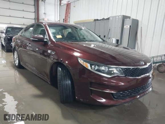 2016 Kia Optima LX with VIN 5XXGT4L3XGG073744, listed as a IAAI auction lot 41586212 with 111,628 mi miles. Bid and sale history available at carsss.com. Image 1.