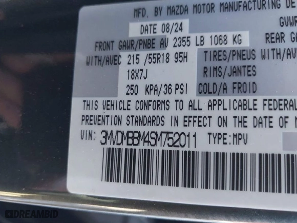 2025 Mazda CX-30 2.5 S Select Sport with VIN 3MVDMBBM4SM752011, listed as a IAAI auction lot 41505023 with 1,601 mi miles. Bid and sale history available at carsss.com. Image 9.