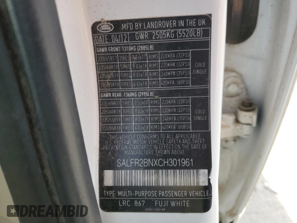 2012 Land Rover LR2 HSE z VIN SALFR2BNXCH301961, wystawiony jako Copart lot #87273934 z przebiegiem 106 231 mil mil oraz Szkoda całkowita • Salvage title. Historia ofert i sprzedaży dostępna na DreamBid. Obrazek 13.
