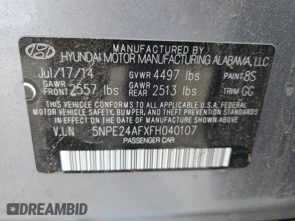2015 Hyundai Sonata SE z VIN 5NPE24AFXFH040107, wystawiony jako Copart lot #59360675 z przebiegiem 163 886 mil mil oraz Szkoda całkowita • Salvage title. Historia ofert i sprzedaży dostępna na DreamBid. Obrazek 13.