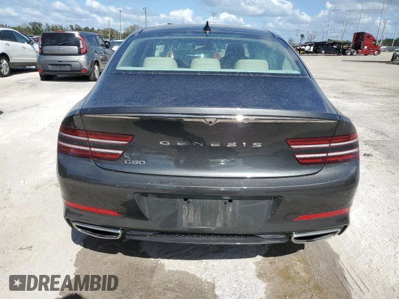 2023 Genesis G80 2.5T with VIN KMTGB4SC4PU152729, listed as a Copart auction lot 77028424 with 7,558 mi miles and Salvage Title. Bid and sale history available at carsss.com. Image 6.