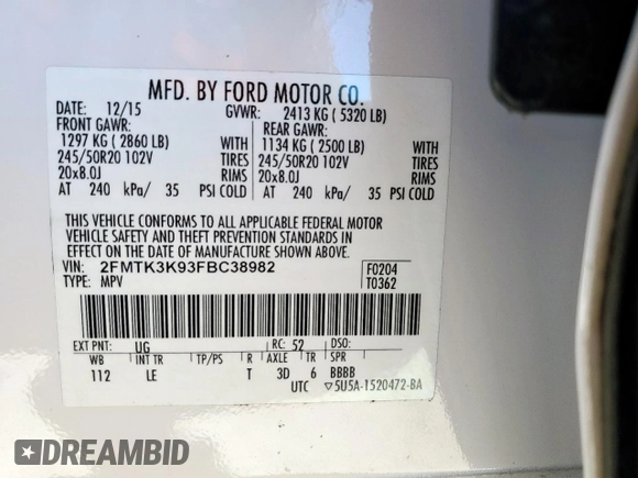 2015 Ford Edge Titanium z VIN 2FMTK3K93FBC38982, wystawiony jako Copart lot #50225465 z przebiegiem 126 110 mil mil oraz Czysty tytuł • Clean title. Historia ofert i sprzedaży dostępna na DreamBid. Obrazek 14.