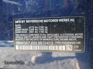 2020 BMW 3 Series 330i xDrive with VIN 3MW5R7J00L8B32413, listed as a IAAI auction lot 41940191 with 46,406 mi miles. Bid and sale history available at carsss.com. Image 9.