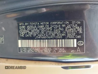 2006 Lexus SC 430 с VIN JTHFN48YX69010065, выставлен на аукционе IAAI как лот 42530910 с пробегом 139 248 миль миль и . История ставок и продаж доступна на DreamBid. Изображение 9.