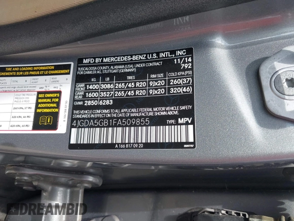 2015 Mercedes-Benz M 400 с VIN 4JGDA5GB1FA509855, выставлен на аукционе IAAI как лот 42518093 с пробегом 100 682 миль миль и . История ставок и продаж доступна на DreamBid. Изображение 9.
