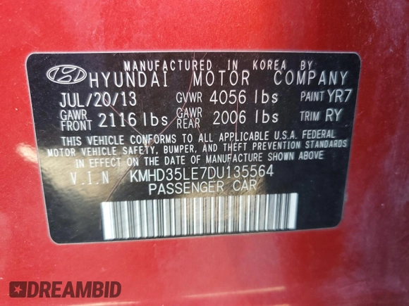 2013 Hyundai Elantra GT with VIN KMHD35LE7DU135564, listed as a Copart auction lot 75720144 with 99,742 mi miles and Salvage Title. Bid and sale history available at carsss.com. Image 13.