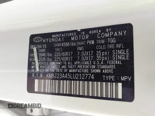 2020 Hyundai Tucson SE z VIN KM8J23A45LU212774, wystawiony jako IAAI lot #42100221 z przebiegiem 78 002 mil mil oraz . Historia ofert i sprzedaży dostępna na DreamBid. Obrazek 9.