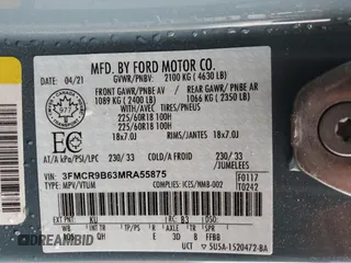 2021 Ford Bronco Sport Big Bend with VIN 3FMCR9B63MRA55875, listed as a Copart auction lot 57420925 with 55,606 mi miles and Salvage title. Bid and sale history available at DreamBid. Image 12.